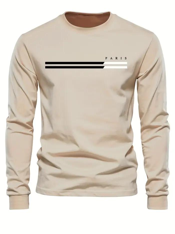 T-shirt à manches longues et col rond pour homme, 100% pur coton, ample, confortable, décontracté, i