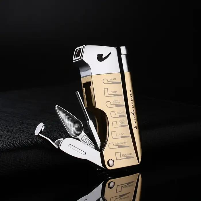 Briquet en forme de pipe métal élégant rechargeable avec flamme latérale pour collectionneurs et amateurs de belles pipes occasions spéciales