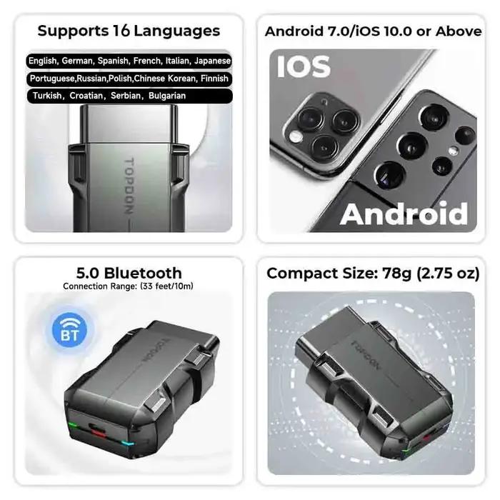 TOPDON TopScan Lite Scanner outil de Diagnostic intelligent Guide de réparation DTC Bluetooth lecteu