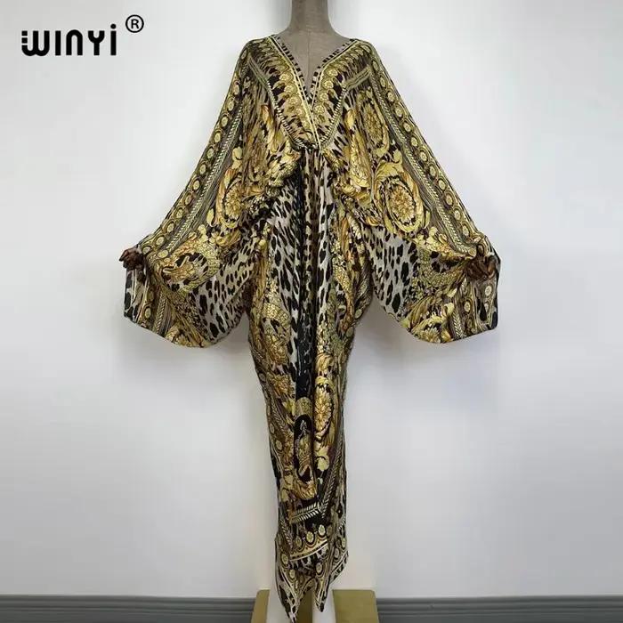 WINYI – caftan de plage Sexy, sensation de soie, rayonne, imprimé à la mode, Maxi, robes longues pou