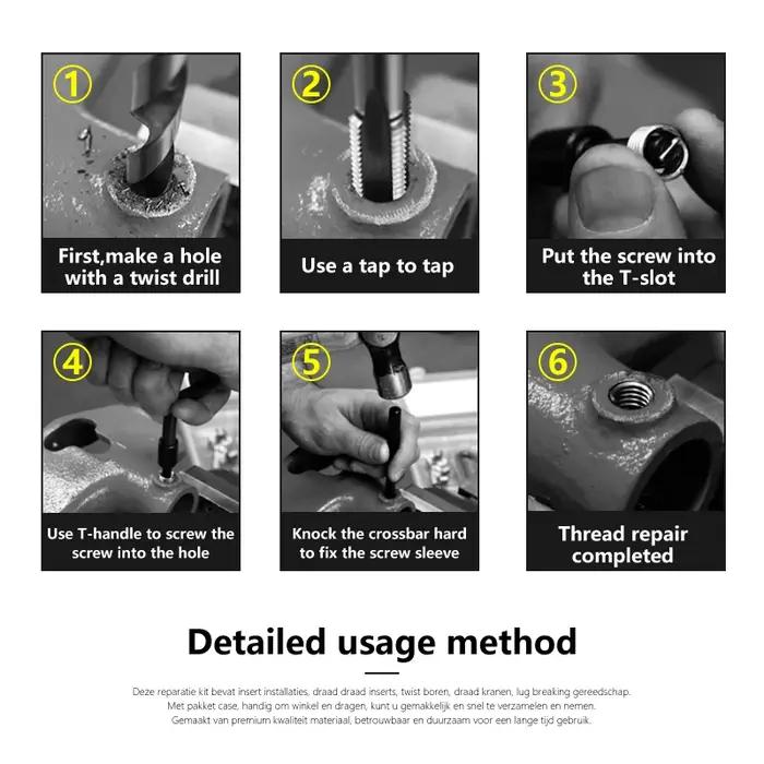 XCAN outil de réparation de filetage 25 pièces M3/M4/M5/M6/M7/M8/M10/M12/14 pour la restauration de