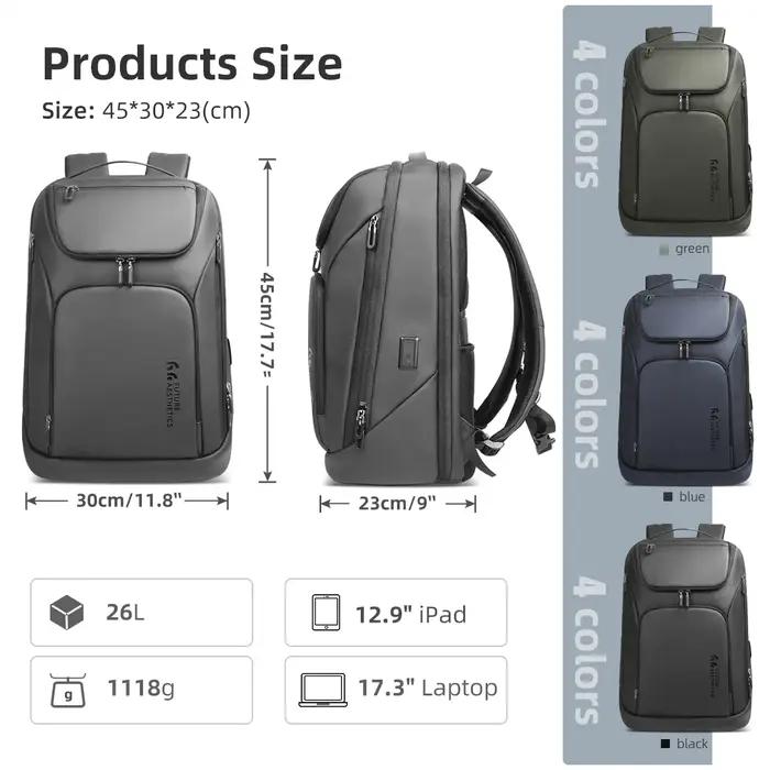 Ian-Sac à dos d'affaires de voyage pour homme, sac à dos pour ordinateur portable 17 pouces, sac à d