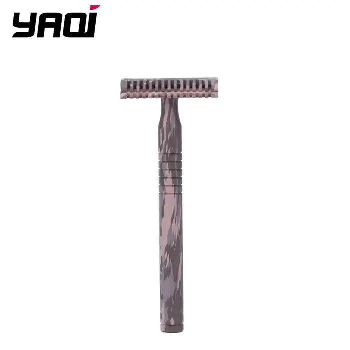 YAQi – ensemble de 3 rasoirs de sécurité pour hommes, couleur Camouflage, poignée en laiton, ensembl