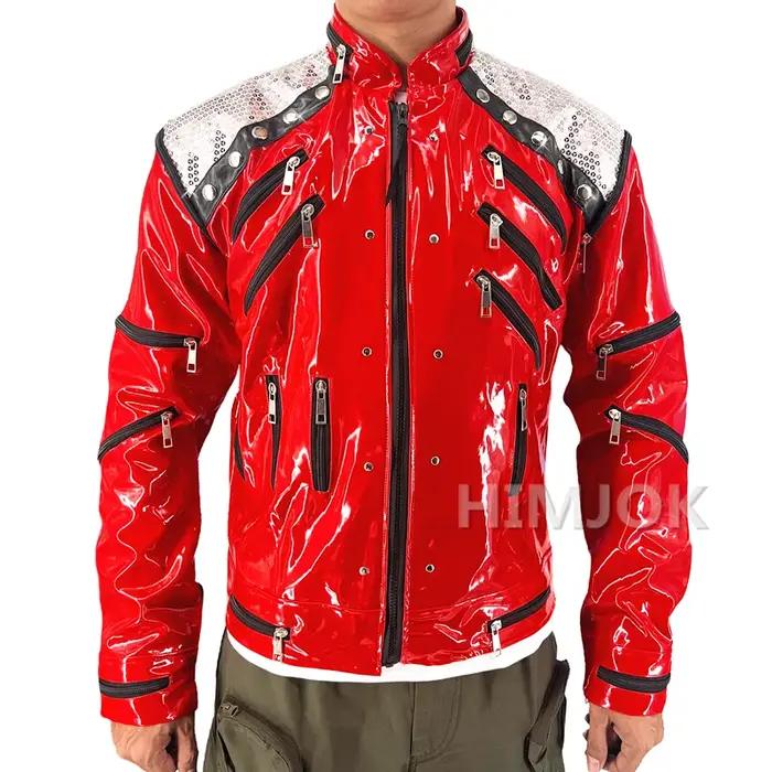 Rare MJ Michael Jackson Style Rouge Cuir Beat It Veste pour Adultes Cosplay Imiter XS-4XL