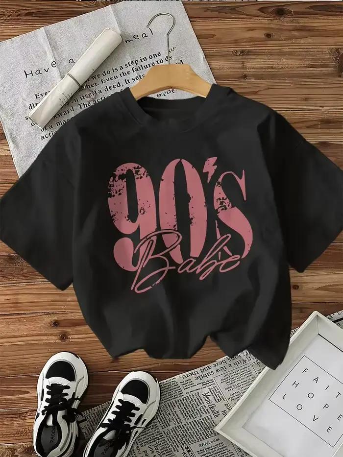 Lettre imprimée années 90 filles 100% coton graphique T-Shirts femmes T-Shirts hauts femmes vêtement