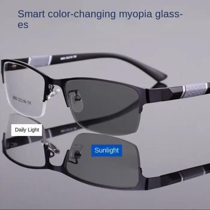 Lunettes de myopie photochromiques unisexes pour hommes d'affaires, demi-monture carrée, lunettes de