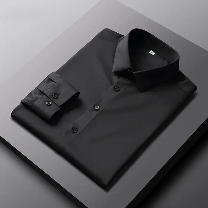 Chemise à manches longues pour hommes, couleur unie, décontractée et à la mode, haut d'affaires sans