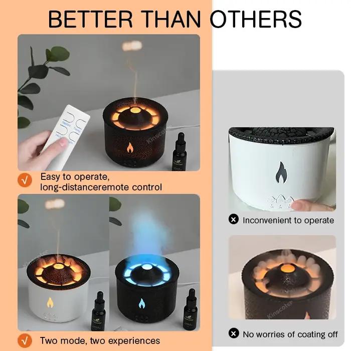 KINSCOTER volcan flamme diffuseur d'arôme méduse anneau de fumée humidificateur d'air 360ml aromathé
