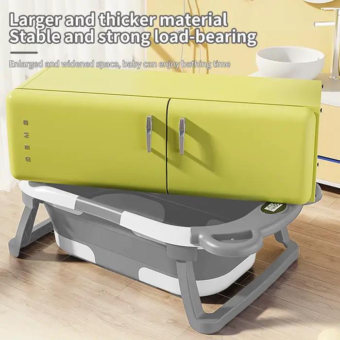 Baignoire pliable pour bébé avec thermomètre intégré, coussin antidérapant, baignoire de voyage port