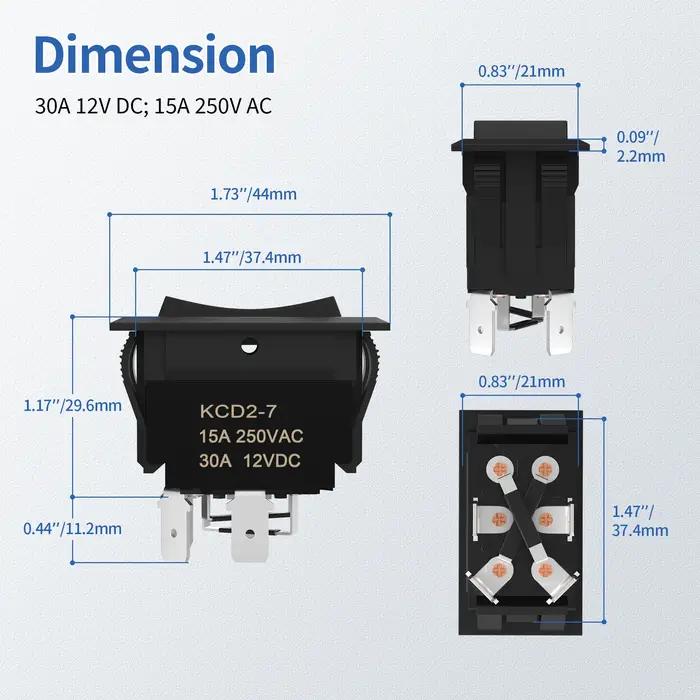 DaierTek interrupteur de polarité inverse momentané haut vers le bas 12V 30A DPDT interrupteur d'inv