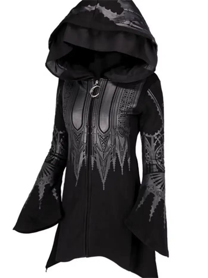 Street Goth Style Punk noir Long haut à capuche Harajuku rétro foncé Grunge Y2K imprimer sweats 2022 nouveau automne hiv