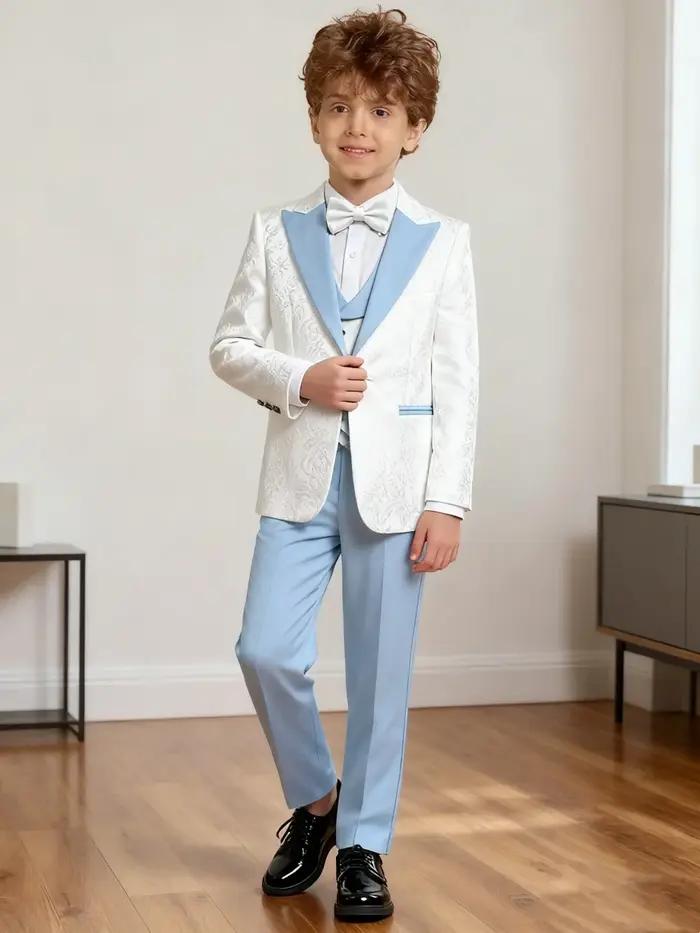 Vente chaude élégant Paisley Jacquard garçons costume formel ensemble 3-14 ans 4 pièces enfants mari