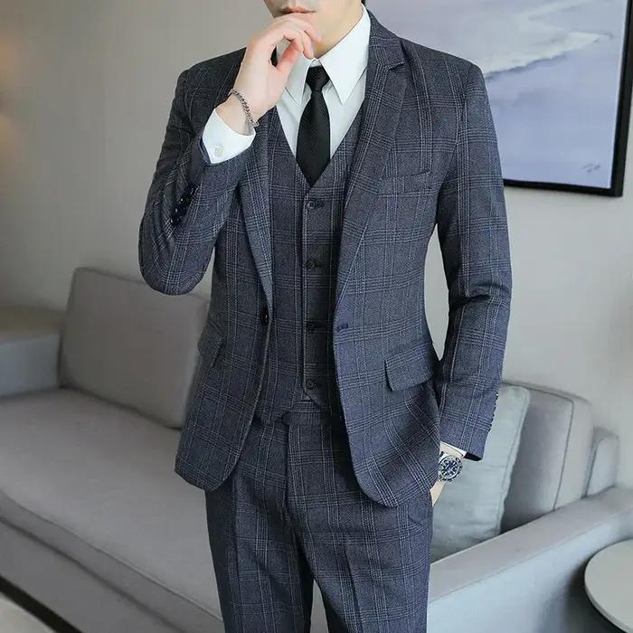 Costume de mariage et de travail pour homme en chanvre et coton, coupe ajustée, style mode, affaires