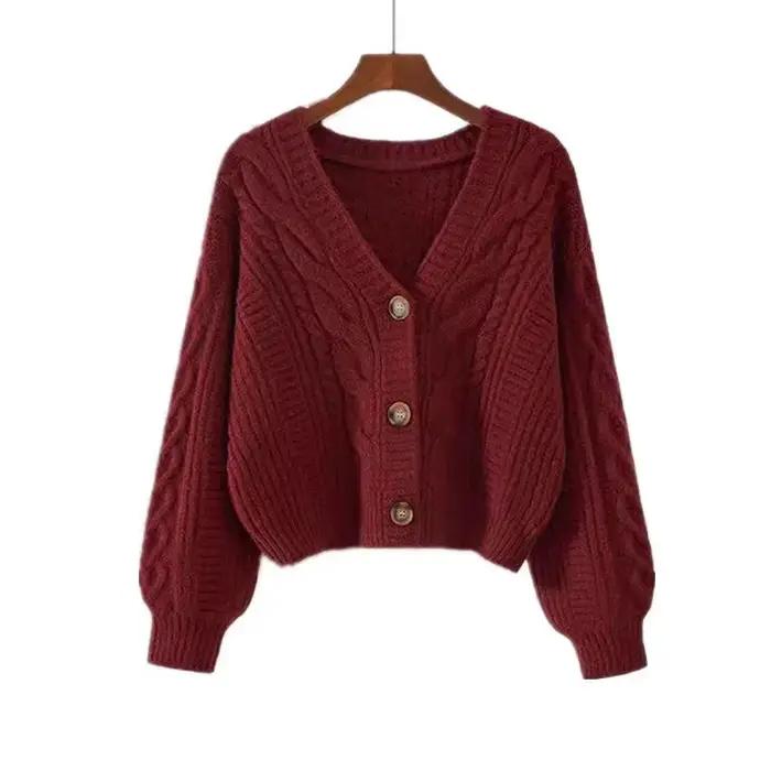 Automne hiver mode Cardigan pull femmes tricoté manteaux femme solide à manches longues décontracté