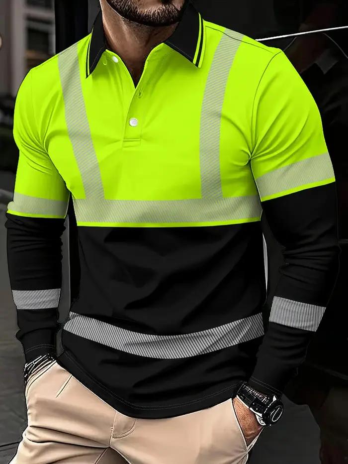 Polo à manches longues pour hommes, coupe cintrée en Polyester, hauts décontractés pour le lieu de t