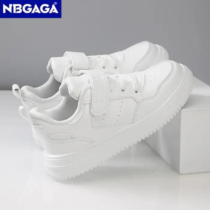 Chaussures de marche plates en cuir noir pour enfants, chaussures décontractées pour garçons et fill