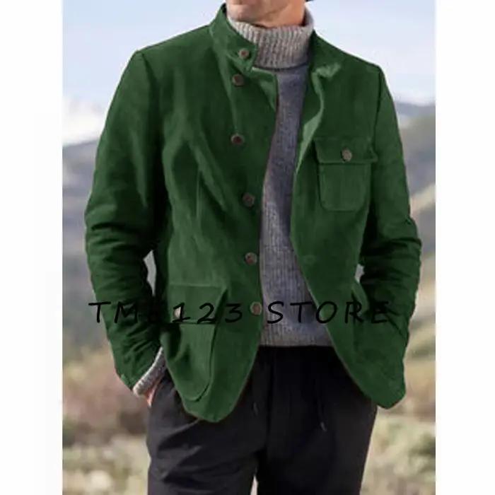 Veste Courte en Daim pour Homme, Manteau Chaud et Décontracté, Col en V, Simple Boutonnage, Combinai