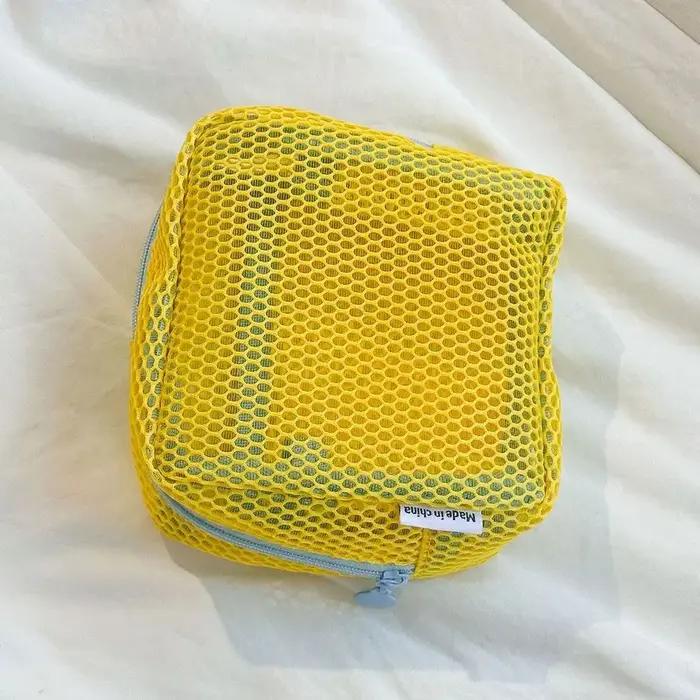 Sac de rangement couleur Dopamine, grande capacité, sac à cosmétiques en maille couleur bonbon, trou