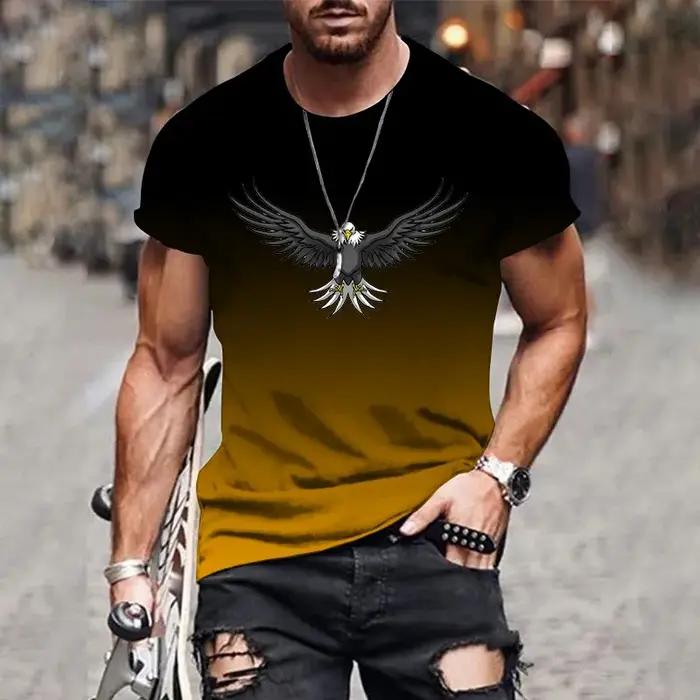 Homme dégradé aigle 3D imprimé T-shirt été loisirs de plein air sports séchage rapide à manches cour