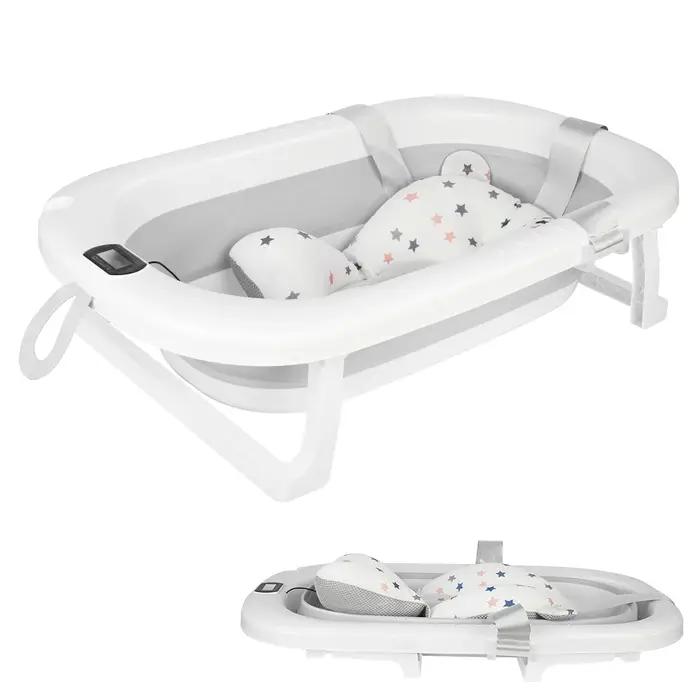 Baignoire pliable pour bébé avec tapis de bain, baignoire pour bébé avec thermomètre intégré, baigno