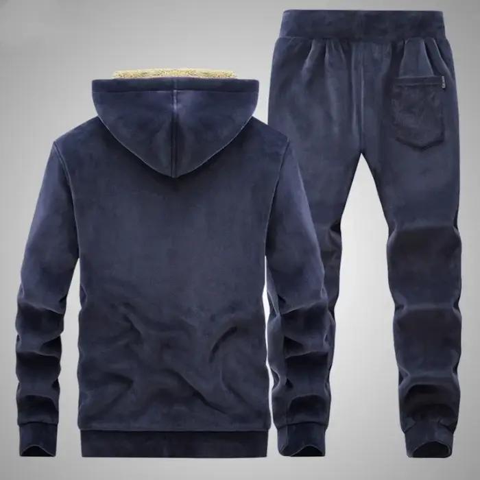 Survêtement en laine d'agneau Smile pour homme, ensemble 2 pièces, veste et pantalon à capuche, surv