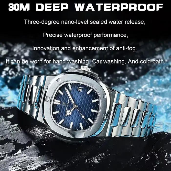 POEDAGAR carré luxe hommes montre-bracelet étanche lumineux Date en acier inoxydable mâle horloge af