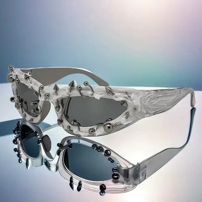 Lunettes de soleil à rivets personnalisées pour hommes et femmes, monture cloutée en métal rétro, un