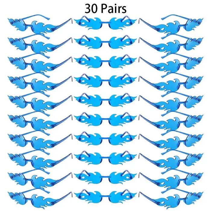 30 paires de lunettes de soleil sans monture en forme de flamme, couleur bonbon, décor de vacances à