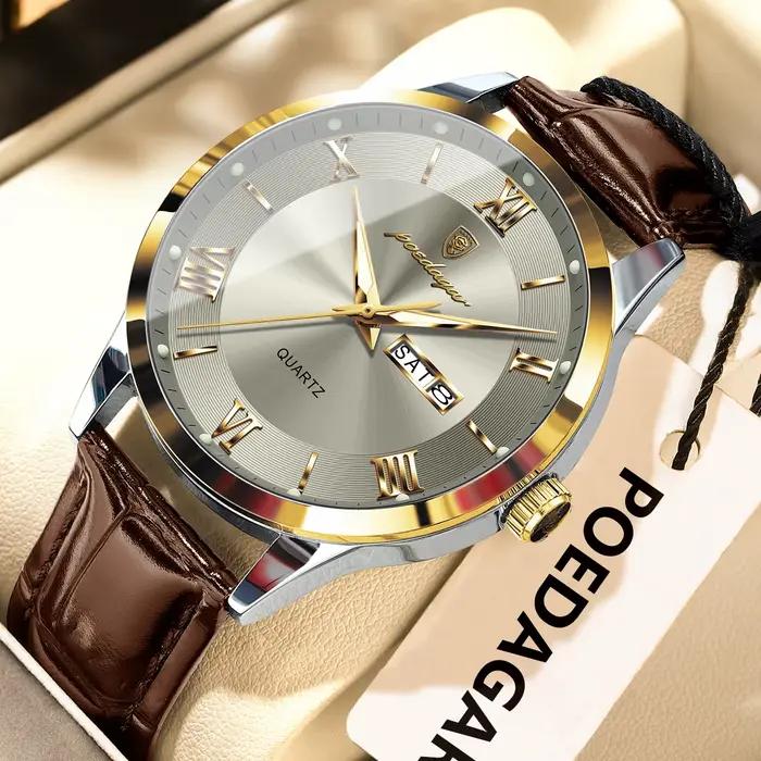 POEDAGAR Original montre de mode pour homme en cuir Date semaine Quartz hommes montre étanche lumine