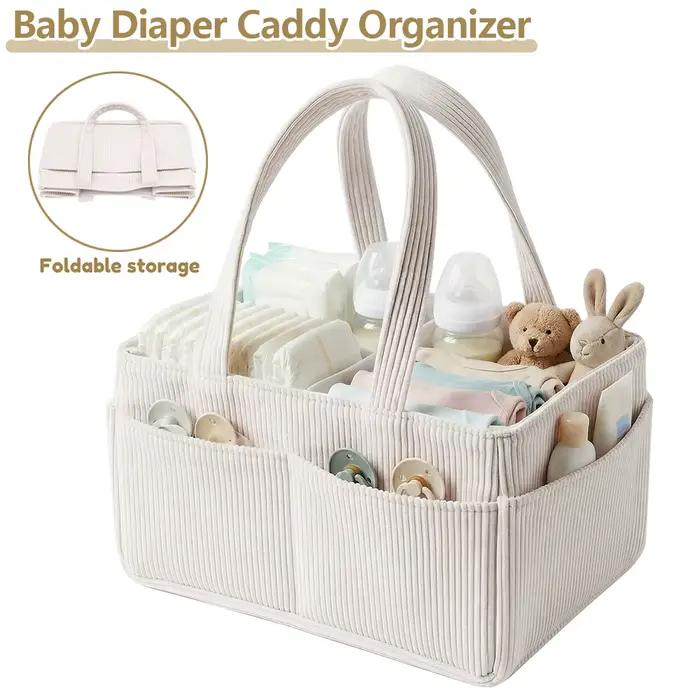 Organisateur de couches pour bébé en velours côtelé, panier de rangement pliable multi-poches avec p