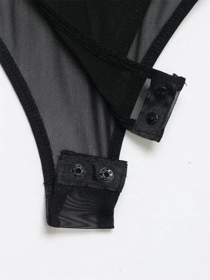 Bodysuits Femme 2026 Nouvelle Collection Printemps-Été à Manches Longues avec Panneaux en Maille Tra