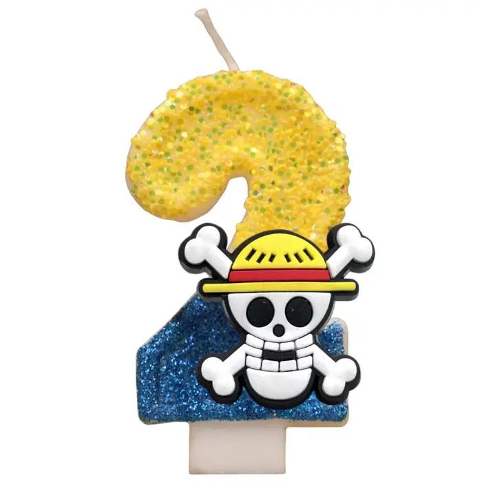 Bougies à thème une pièce, dessin animé 0-9 chiffres, figurine de gâteau, singe D.Luffy, décoration