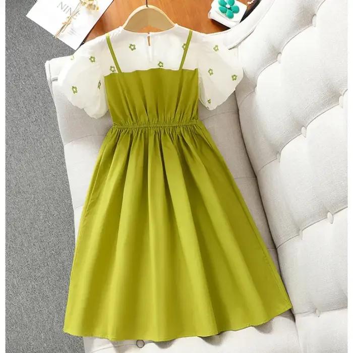 Robe de princesse deux pièces pour filles, vêtements pour enfants, manches à bulles, faux, mode esti