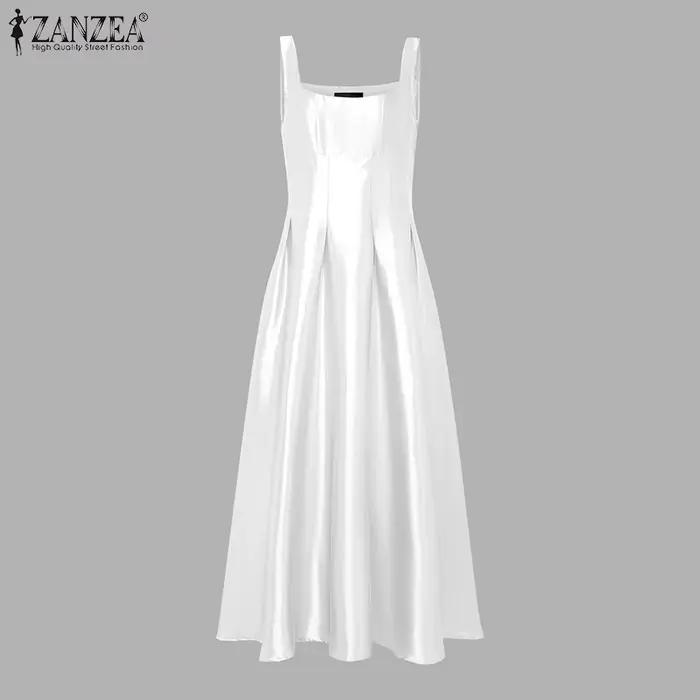 ZANZEA – robe longue élégante en Satin blanc pour femmes, robe de soirée Cocktail pour invitées de m