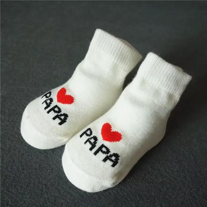 2 paires de chaussettes pour nouveau-né fille et garçon, blanches, mignonnes, amour MAMA PAPA Bebe,
