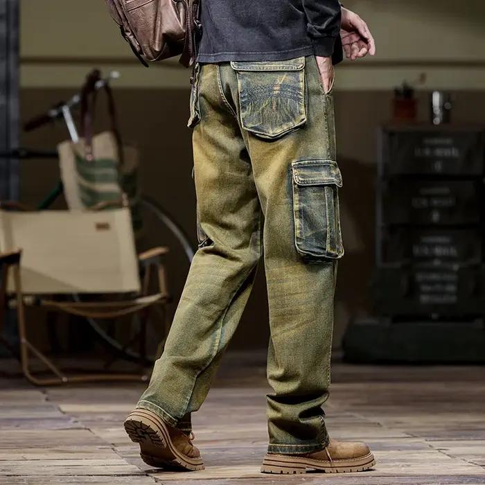 Jean cargo multi-poches pour hommes, nouveaux styles d'automne et d'hiver, droit, ample, décontracté