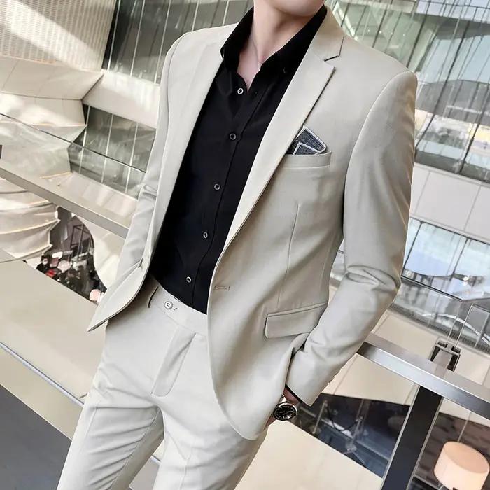 M-4XL 2024 Nouveau Homme Haute Qualité (costume + fj) All Fit mn Beau Banquet Décontracté Solide doc