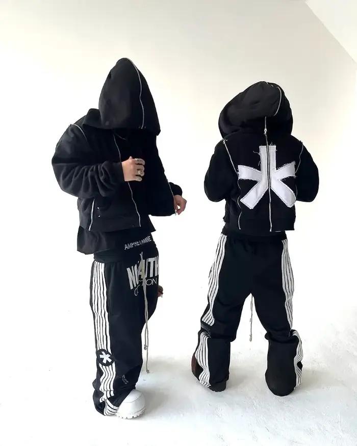 Y2K tendance gothique anglais lettre brodé imprimé rayé hommes pantalons de sport rétro Harajuku hau