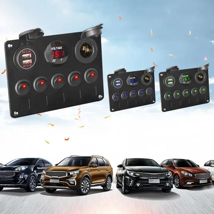 Panneau lumineux LED à 5 boutons, 12V 24V, chargeurs USB, jauge 3.0 volts, pour voiture, bateau, cam