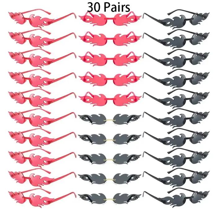 30 paires de lunettes de soleil sans monture en forme de flamme, couleur bonbon, décor de vacances à