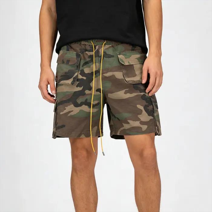 Shorts cargo camouflage pour homme, style streetwear, multi-poches, coupe oversize, avec cordon de s