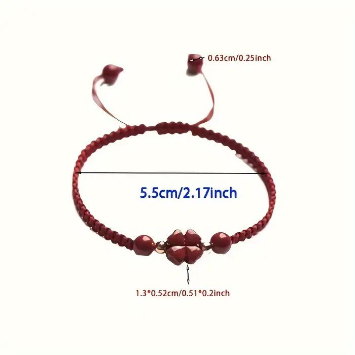 Bracelet tressé en cordon rouge porte-bonheur – Breloque de paix et de bonheur en trèfle à quatre fe