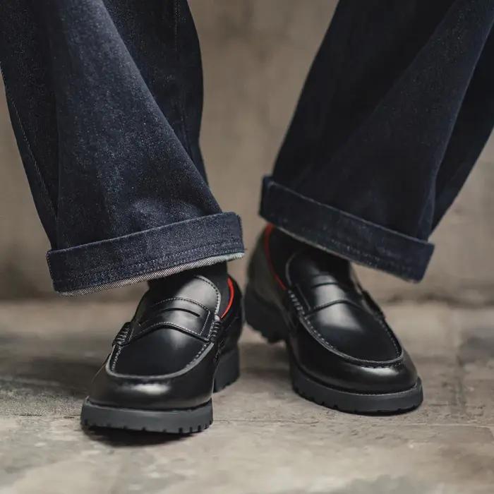 Maden – Mocassins vintage style Old Money pour hommes, chaussures à enfiler en cuir croûte noir, cha