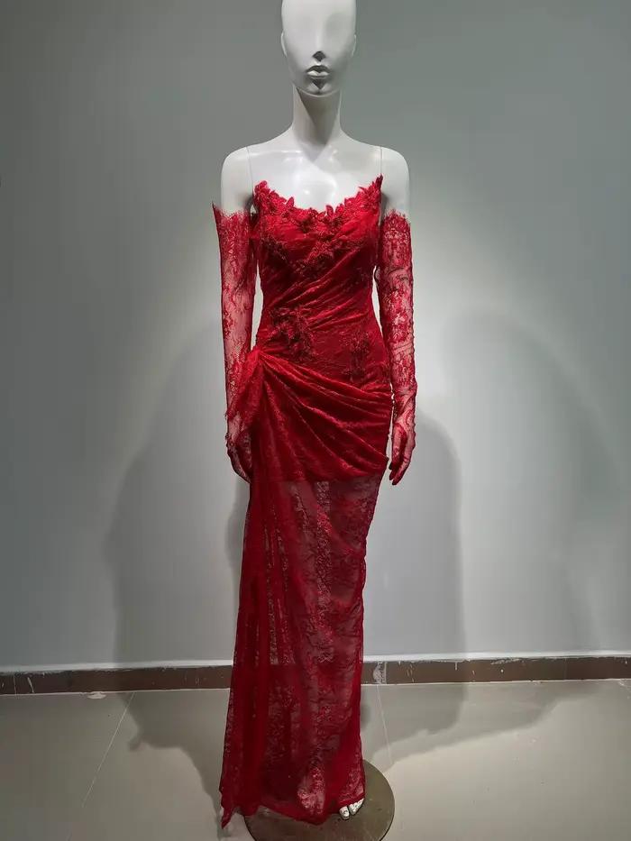 VC – robe Maxi en dentelle noire pour femmes
