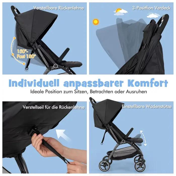 Poussette pliante à une main, Buggy de voyage léger avec dossier et capuche réglables, landau pour b