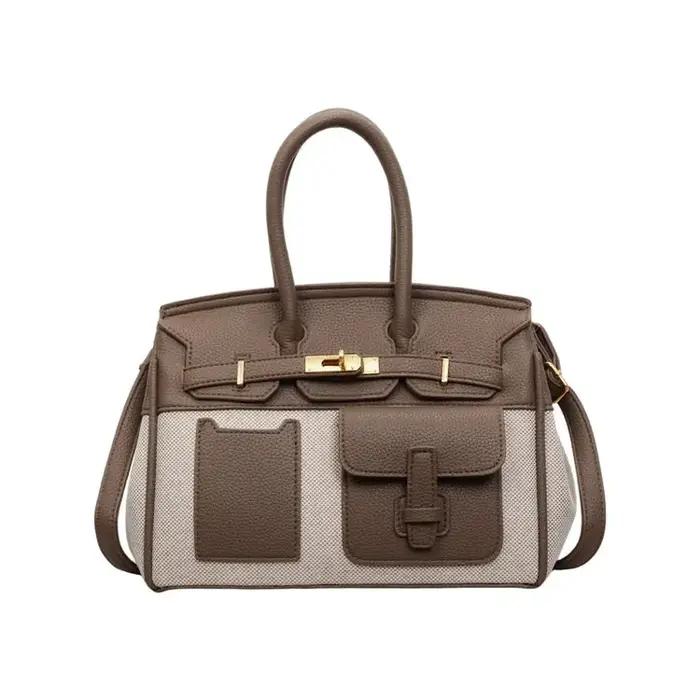 Sac fourre-tout de luxe texturé pour femme, nouvelle collection 2026, en cuir patchwork avec décorat