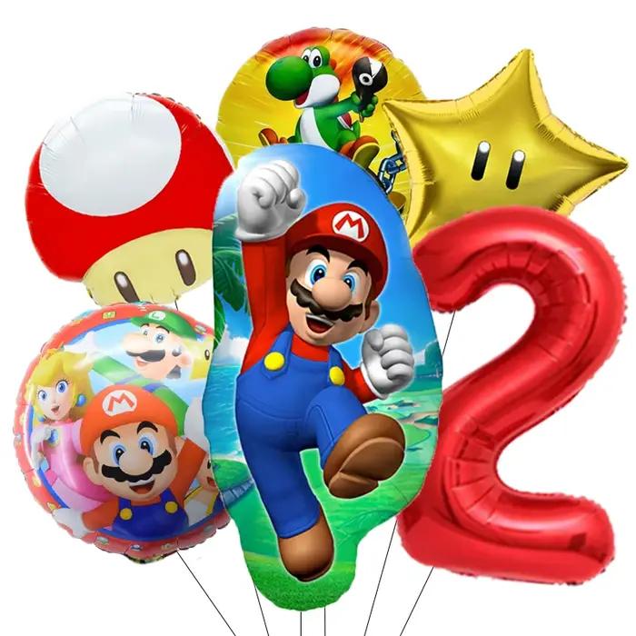 6 ballons en aluminium à thème Super Frères de dessin animé, ballons numériques de 32 pouces, pour l