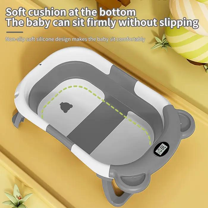 Baignoire pliable pour bébé avec thermomètre intégré, coussin antidérapant, baignoire de voyage port