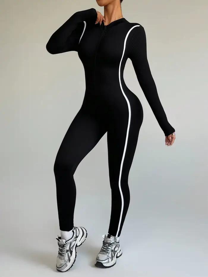 Body de Yoga à col montant et blocage de couleur rayé, vêtements de sport une pièce à séchage rapide