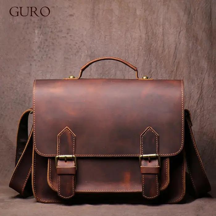 GURO-Sacs de messager rétro en cuir véritable pour hommes et femmes, sac initié, cuir de vachette na
